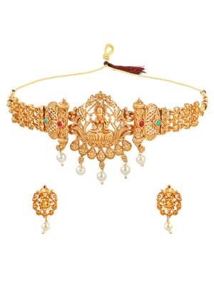 Temple traditional gold plated choker necklace set 3