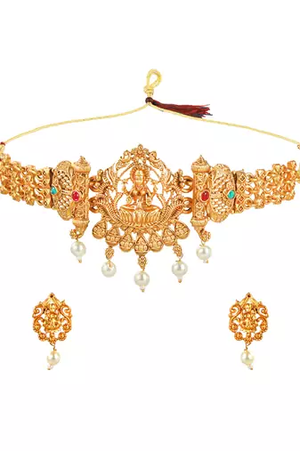 Temple traditional gold plated choker necklace set
