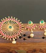 Designer gold plated kempu pendant set
