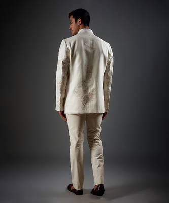 Ivory matka silk hand embroidered bandhgala 4