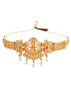 Temple traditional gold plated choker necklace set 4