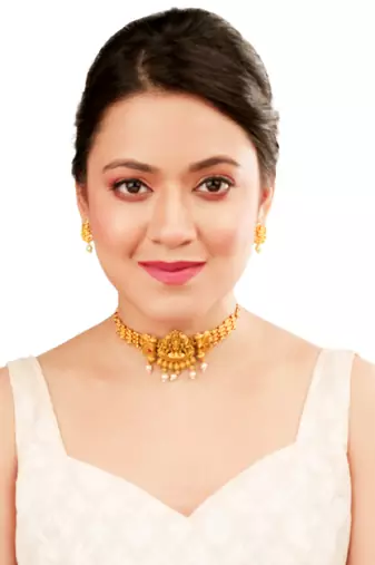 Temple traditional gold plated choker necklace set