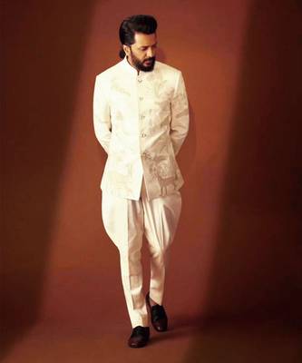 Ivory matka silk hand embroidered bandhgala 5