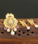 Designer gold plated temple pendant set