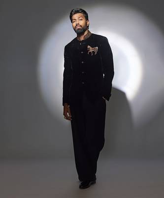 Black silk velvet machine embroidered bandhgala 2