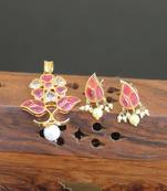 Designer gold plated real kempu pendant set