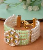 Sasha gold plated bracelet for women girls with green and white bead strands, adjustable lobster claw closure