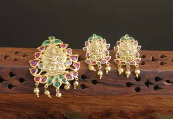 Designer gold plated real kempu temple pendant set 1