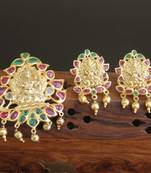 Designer gold plated real kempu temple pendant set