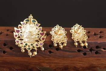 Designer gold plated real kempu temple pendant set 2