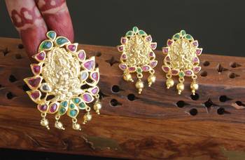 Designer gold plated real kempu temple pendant set 3