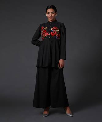 Black silk chanderi embroidered peplum set 2
