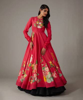Red silk chanderi cotton anarkali set 4