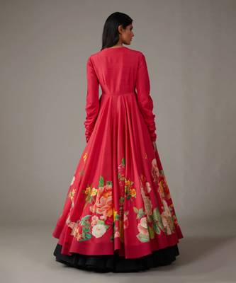 Red silk chanderi cotton anarkali set 5
