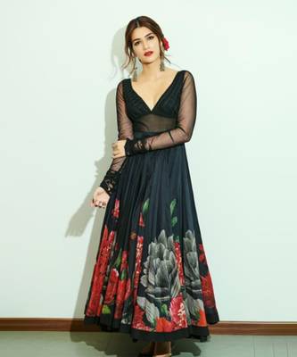 Black chanderi silk & net anarkali gown 1