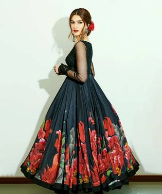 Black chanderi silk & net anarkali gown 2