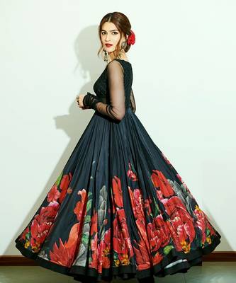 Black chanderi silk & net anarkali gown 3