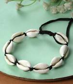 Sasha seashell kodi charms bracelet with black dori adjustable drawstring closure frienship band