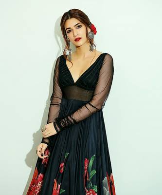 Black chanderi silk & net anarkali gown 4