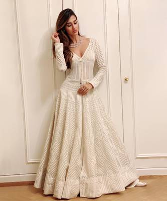 Ivory chanderi silk & net anarkali gown 2