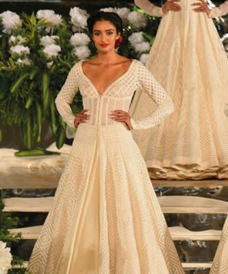 Ivory chanderi silk & net anarkali gown 4