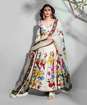 Ivory chanderi silk cotton anarkali set 1