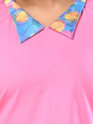 Pink cotton solid a-line ethnic dress with ruffle 4