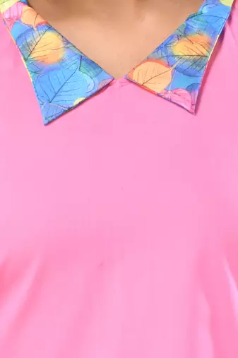 Pink cotton solid a-line ethnic dress with ruffle