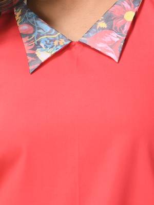 Peach cotton solid a-line ethnic dress with ruffle 4