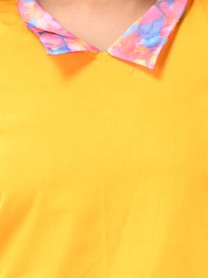 Yellow cotton solid a-line ethnic dress with ruffle 4