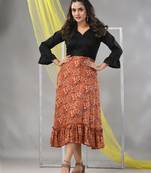 Mustard rayon printed flared ethnic dress