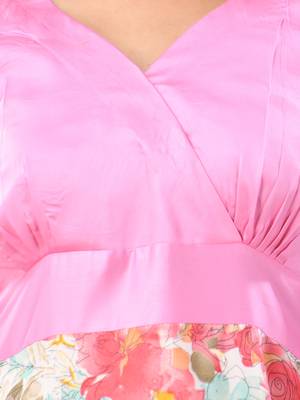 Baby pink rayon printed flared ethnic dress 4