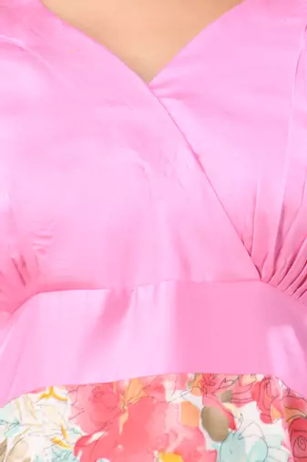 Baby pink rayon printed flared ethnic dress