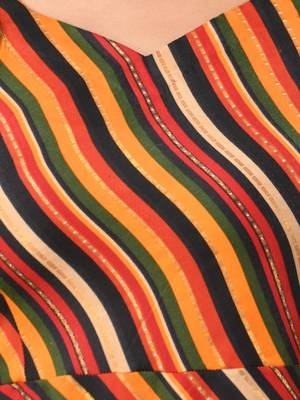 Multicolor cotton blend stripe printed flared ethnic dress 4