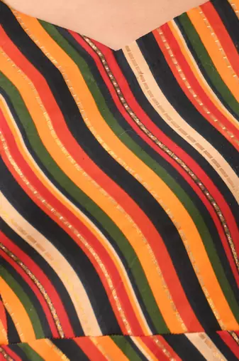 Multicolor cotton blend stripe printed flared ethnic dress