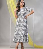 White and black rayon shibori printed ethnic dress