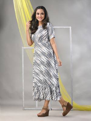 White and black rayon shibori printed ethnic dress 2