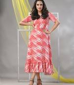 White and red rayon shibori printed ethnic dress