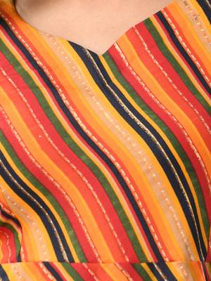 Multicolor cotton blend stripe printed flared ethnic dress 4
