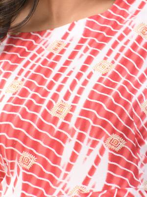 White and red rayon shibori printed ethnic dress 4