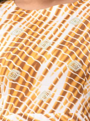 White and mustard rayon shibori printed ethnic dress 4