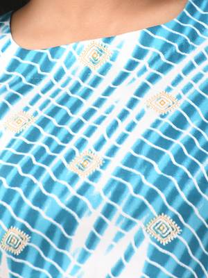 White and cobalt blue rayon shibori printed ethnic dress 4