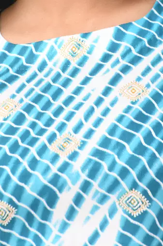 White and cobalt blue rayon shibori printed ethnic dress