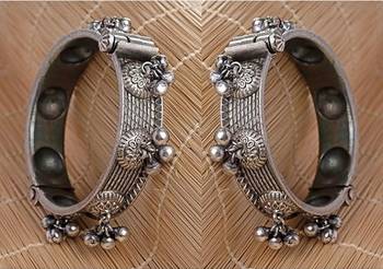Sasha oxidised silver bracelet pair with ghungroo embellishment- set of 2 bracelets 1