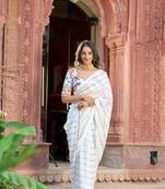 White Sequins Embroidered Georgette Saree With Heavy Embroidery Work Blouse