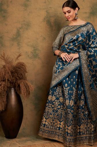 Blue Weaving Banarasi Jacquard Lehenga With Blouse - Ls-Tna7701