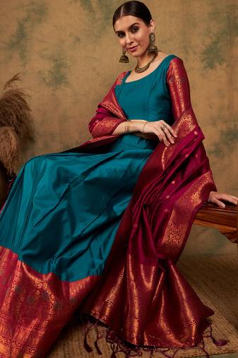 Green Weaving Banarasi Silk Lehenga With Blouse - Ls-Mnu17689