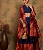 Navy Blue Weaving Banarasi Silk Lehenga With Blouse 