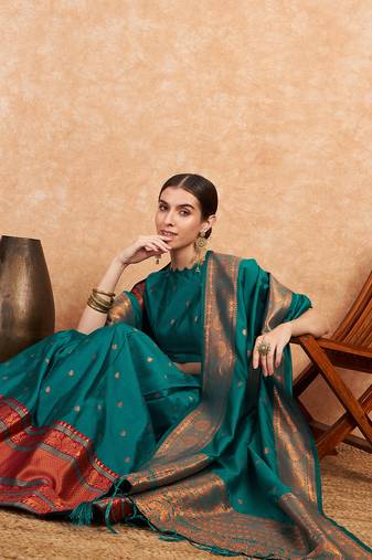 Green Weaving Banarasi Silk Lehenga With Blouse - Ls-Mnu17686