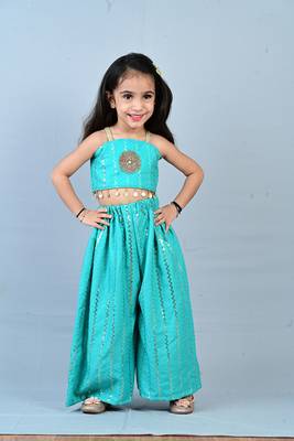 Aglare girls's indowestern palazzo set sets for girls without dupatta rama blue 1